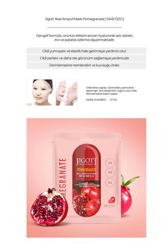 Jigott Real Ampul Pomegranate Nemlendiricili Kağıt Yüz Maskesi