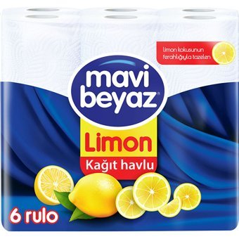 Mavi Beyaz Limon Kokulu 2 Katlı 6'lı Rulo Kağıt Havlu
