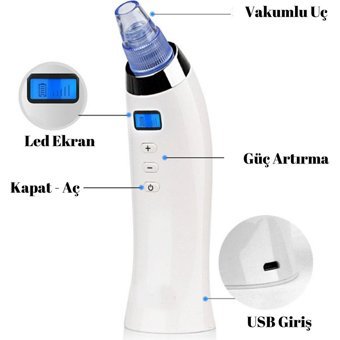 Banadaal Led Ekranlı Şarjlı Vakumlu Siyah Nokta Temizleme Aleti Beyaz