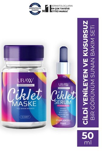 Uraw Ciklet Nemlendiricili Kağıt Yüz Maskesi 10 Adet + Serum Set