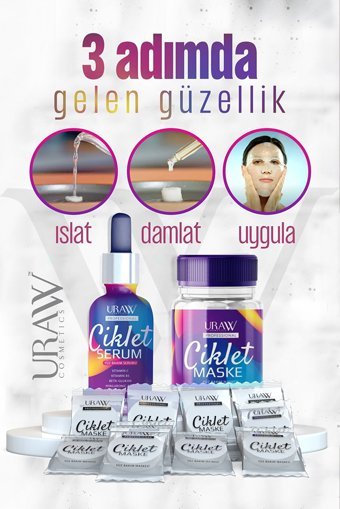 Uraw Ciklet Nemlendiricili Kağıt Yüz Maskesi 10 Adet + Serum Set