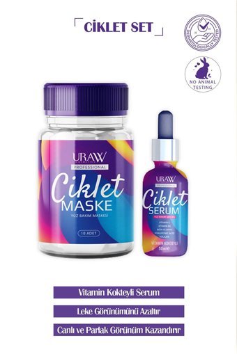 Uraw Ciklet Nemlendiricili Kağıt Yüz Maskesi 10 Adet + Serum Set