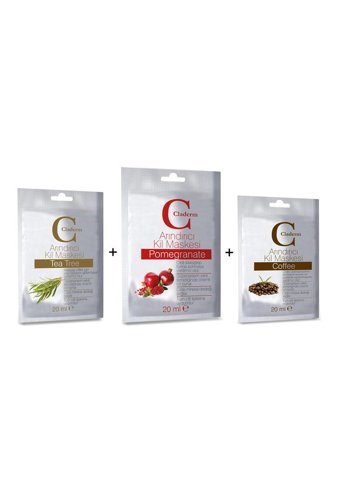 Claderm Tea Tree-Pomegranate-Coffee Killi Nemlendiricili Krem Yüz Maskesi 3x20 ml