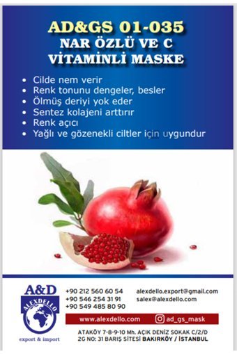 Alexdello Nar Özlü Ve C Vitaminli Nemlendiricili Toz Yüz Maskesi 30 gr