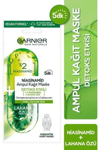 Garnier Lahana Özlü Detox Etkili Niacinamide Ampul Kağıt Yüz Maskesi 3x15 ml
