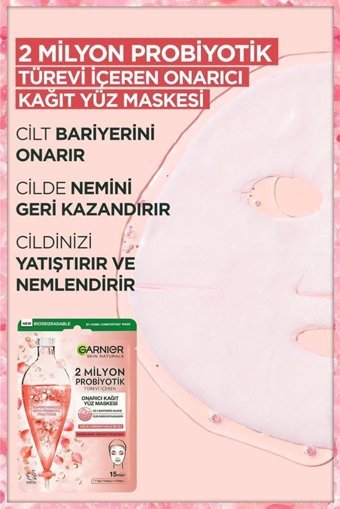 Garnier 2 Milyon Probiyotik Türevi Içeren Onarıcı Nemlendiricili Kağıt Yüz Maskesi 3 Adet