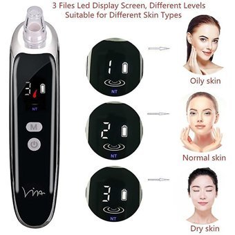 Jessieyou Mall Blackhead Remover Led Ekranlı Şarjlı Vakumlu Siyah Nokta Temizleme Aleti Siyah