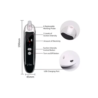 Jessieyou Mall Blackhead Remover Led Ekranlı Şarjlı Vakumlu Siyah Nokta Temizleme Aleti Siyah