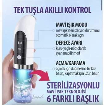 Sheland Hydra Led Ekranlı Buharlı Şarjlı Vakumlu Siyah Nokta Temizleme Aleti Beyaz