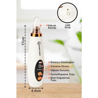 Dem Power Led Ekranlı Şarjlı Vakumlu Siyah Nokta Temizleme Aleti Beyaz Gold