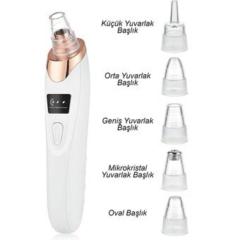 Sildne Led Ekranlı Şarjlı Vakumlu Siyah Nokta Temizleme Aleti Beyaz + 6 Başlık