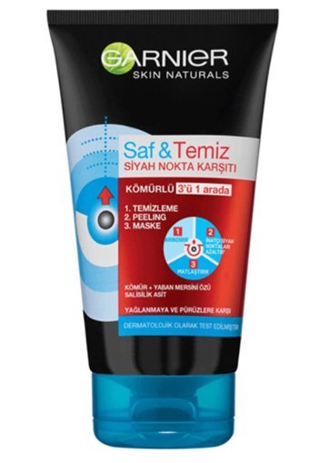 Garnier Saf Temiz Kömürlü 3Ü 1 Arada Krem Yüz Maskesi 150 ml