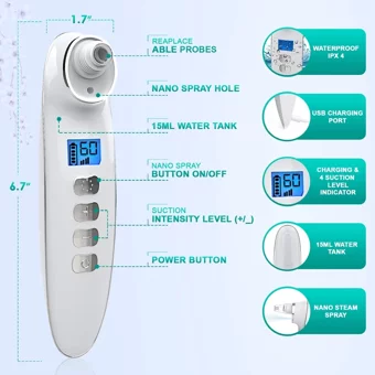 Jarke 2 In 1 Led Ekranlı Şarjlı Vakumlu Siyah Nokta Temizleme Aleti Beyaz