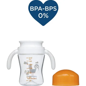 Bebedor Akıtmaz Kulplu 6+ Ay 210 ml Alıştırma Bardağı Turuncu