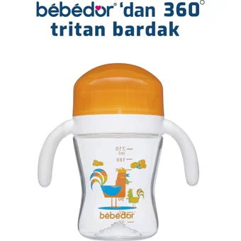 Bebedor Akıtmaz Kulplu 6+ Ay 210 ml Alıştırma Bardağı Turuncu