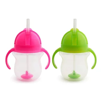 Munchkin Pipetli Akıtmaz Kulplu 6+ Ay 207 ml Alıştırma Bardağı Pembe-Yeşil