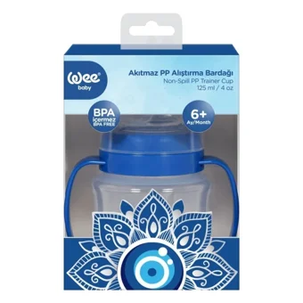 Wee Baby Akıtmaz Kulplu 6+ Ay 125 ml Alıştırma Bardağı Mavi