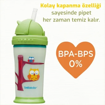 Bebedor Pipetli Akıtmaz Kulpsuz Alıştırma Bardağı Yeşil