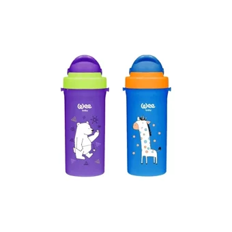 Wee Baby Pipetli Akıtmaz Kulpsuz 6+ Ay 300 ml Alıştırma Bardağı Mavi-Mor