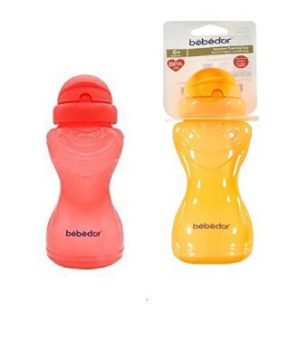 Bebedor Pipetli Akıtmaz Kulpsuz 6+ Ay 330 ml Alıştırma Bardağı Fuşya-Turuncu