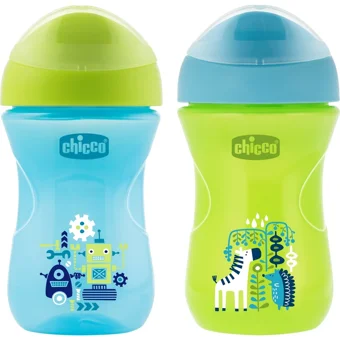 Chicco Akıtmaz Kulpsuz 12+ Ay 266 ml Alıştırma Bardağı Mavi-Yeşil