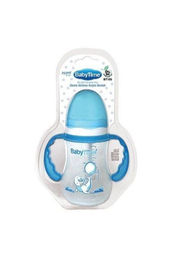 Baby Time 105 Pipetli Akıtmaz Kulplu 250 ml Alıştırma Bardağı Mavi