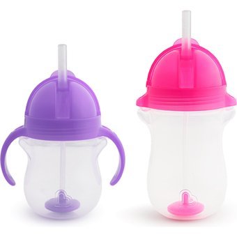 Munchkin Pipetli Akıtmaz Kulplu-Kulpsuz 6+ Ay 207 ml Alıştırma Bardağı Mor-Pembe