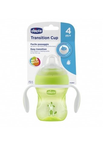 Chicco Akıtmaz Kulplu 4+ Ay 200 ml Alıştırma Bardağı Yeşil-Sarı