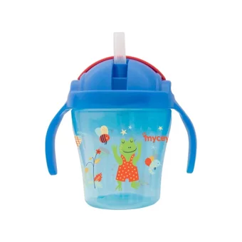 Mycey Pipetli Akıtmaz Kulplu 9+ Ay 200 ml Alıştırma Bardağı Mavi