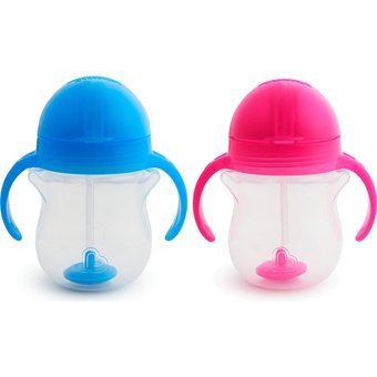 Munchkin Pipetli Akıtmaz Kulplu 6+ Ay Alıştırma Bardağı Mavi-Pembe