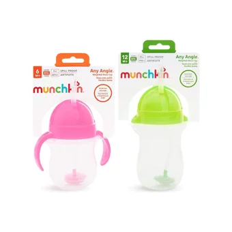 Munchkin Pipetli Akıtmaz Kulplu-Kulpsuz 6+ Ay 207 ml Alıştırma Bardağı Yeşil-Pembe