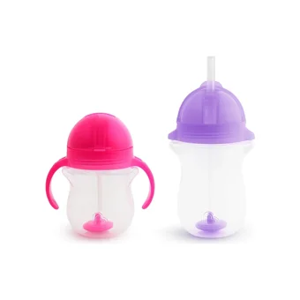 Munchkin Pipetli Akıtmaz Kulplu-Kulpsuz 6+ Ay 207 ml Alıştırma Bardağı Pembe-Mor