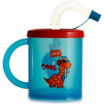 Baby Plus Pipetli Kulplu 210 ml Alıştırma Bardağı Mavi