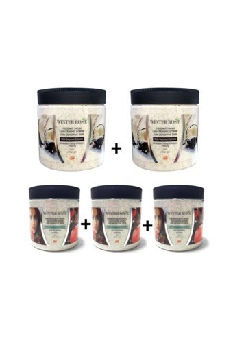 Wınter Rose Hindistan Cevizli Siyah Nokta Karşıtı Jel Maske Yüz Peelingi 2x500 ml + Winter Rose Naz Özlü Kumlu Peeling Maske 3x500 gr
