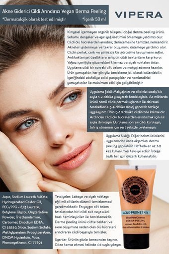 Vipera Akne Sivilce Giderici Cilt Arındırıcı Siyah Nokta Karşıtı Jel Tüp Yüz Peelingi 50 ml