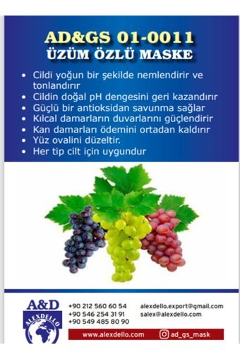 Alexdello Üzüm Özlü Nemlendiricili Toz Yüz Maskesi