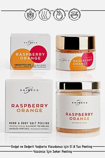 Shineco Ahududu Portakal Siyah Nokta Karşıtı Leke Giderici Sıkılaştırıcı Jel Kavanoz Yüz Peelingi 50 ml + Vücut Spreyi 50 ml
