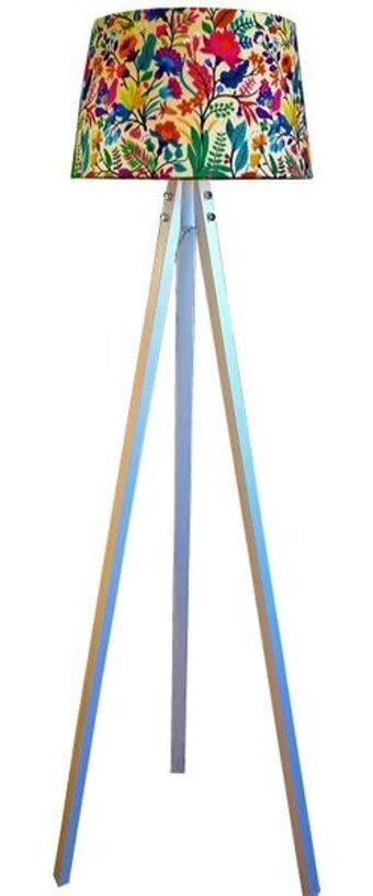 Lambada Masif 3 Ayaklı Lambader Tripod Bahar Desen Beyaz Ayak - Renkli