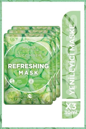 Watsons Fruity Cucumber Refreshing Nemlendiricili Kağıt Yüz Maskesi 3 Adet