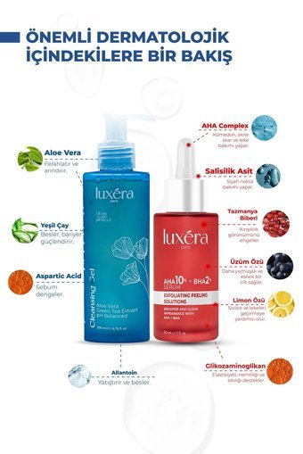 Luxera Paris Leke Giderici Jel Şişe Yüz Peelingi 30 ml + Luxera Temizleme Jeli 200 ml