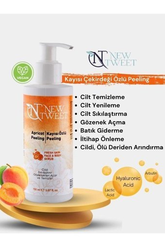 New Tweet Doğal Kayısı Çekirdeği Özlü Siyah Nokta Karşıtı Leke Giderici Sıkılaştırıcı Krem Stick Yüz Peelingi 150 ml