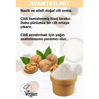 Herbal Essentials Ceviz Kabuğu Tozu Kaolinli Toz Tüp Yüz Peelingi 30 ml