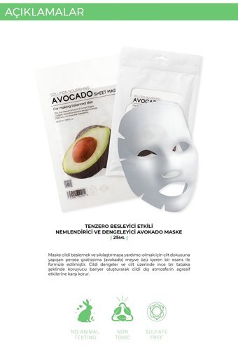 Tenzero Besleyici Etkili Nemlendirici Ve Dengeleyici Avokado Şeffaf Pamuk Nemlendiricili Kağıt Yüz Maskesi 10x25 ml