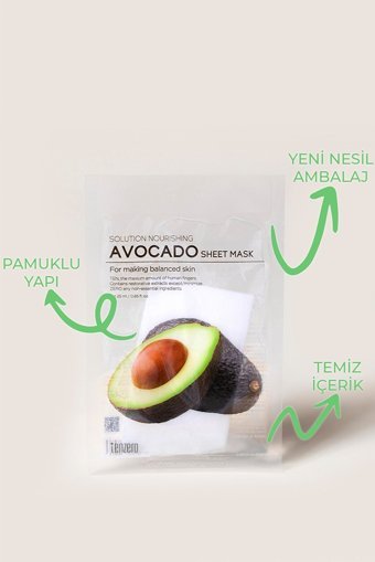 Tenzero Besleyici Etkili Nemlendirici Ve Dengeleyici Avokado Şeffaf Pamuk Nemlendiricili Kağıt Yüz Maskesi 10x25 ml