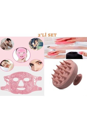 Sinka Buz Jel Toplar Pembe Jel Yüz Maskesi + Duş Masaj Tarak Silikon Maske SET