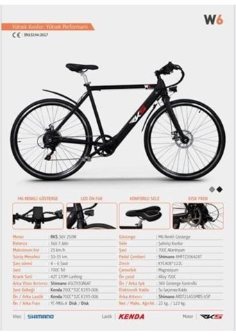 RKS W6 250 W 35 Km Menzil Elektrikli Şehir / Tur Bisiklet Gri
