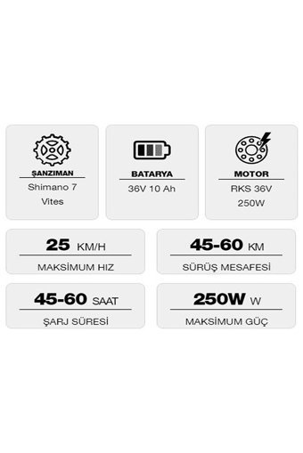 RKS ZF10 250 W 34 Km Menzil 7 Vites Elektrikli Şehir / Tur Bisiklet Siyah