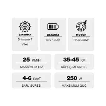 RKS TNT10 Pro 250 W 35 Km Menzil 7 Vites Katlanır Elektrikli Şehir / Tur Bisiklet Siyah