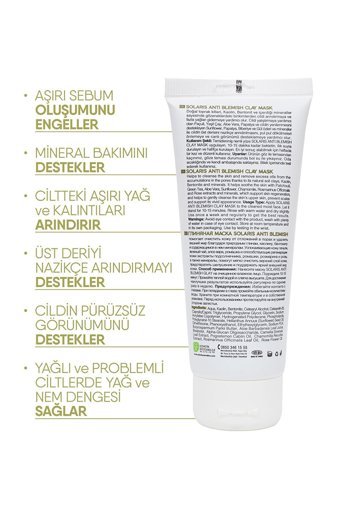 Solaris Yağlı Ve Lekeli Ciltler İçi Killi Nemlendiricili Krem Yüz Maskesi 100 ml