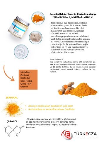 Botanicallab Zerdeçal Ve Çinko Pca Akneye Eğilimli Ciltler Için Killi Nemlendiricili Krem Yüz Maskesi 100 ml